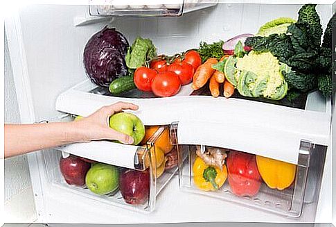 Organized fridge with vegetables