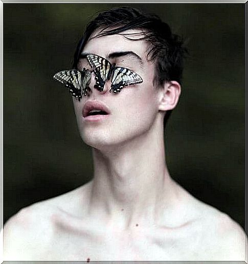 man with butterflies