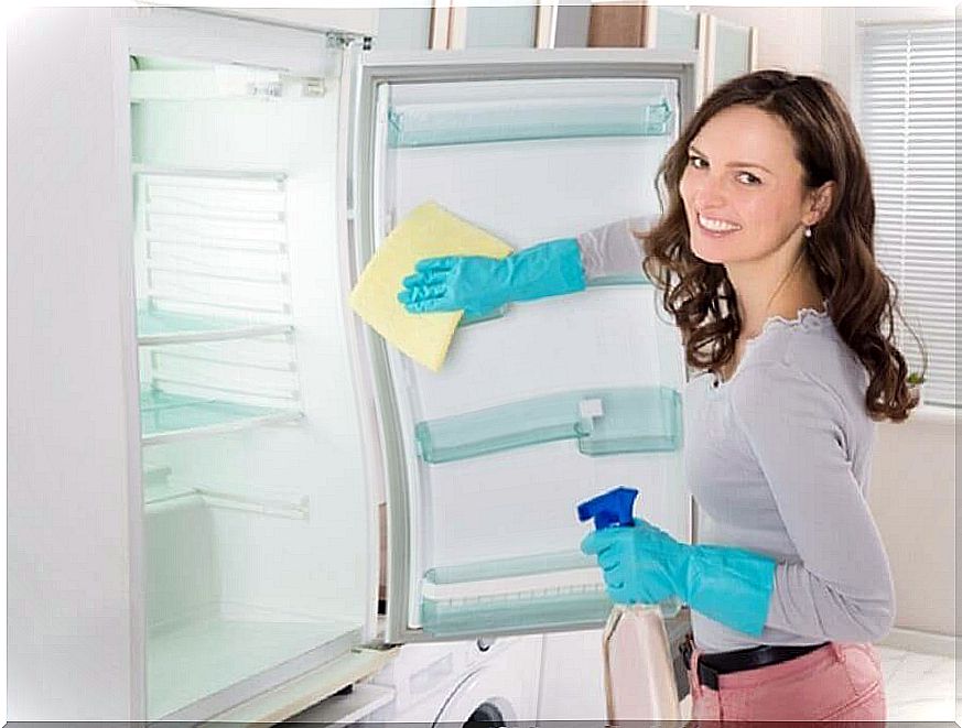 woman cleaning refrigerator